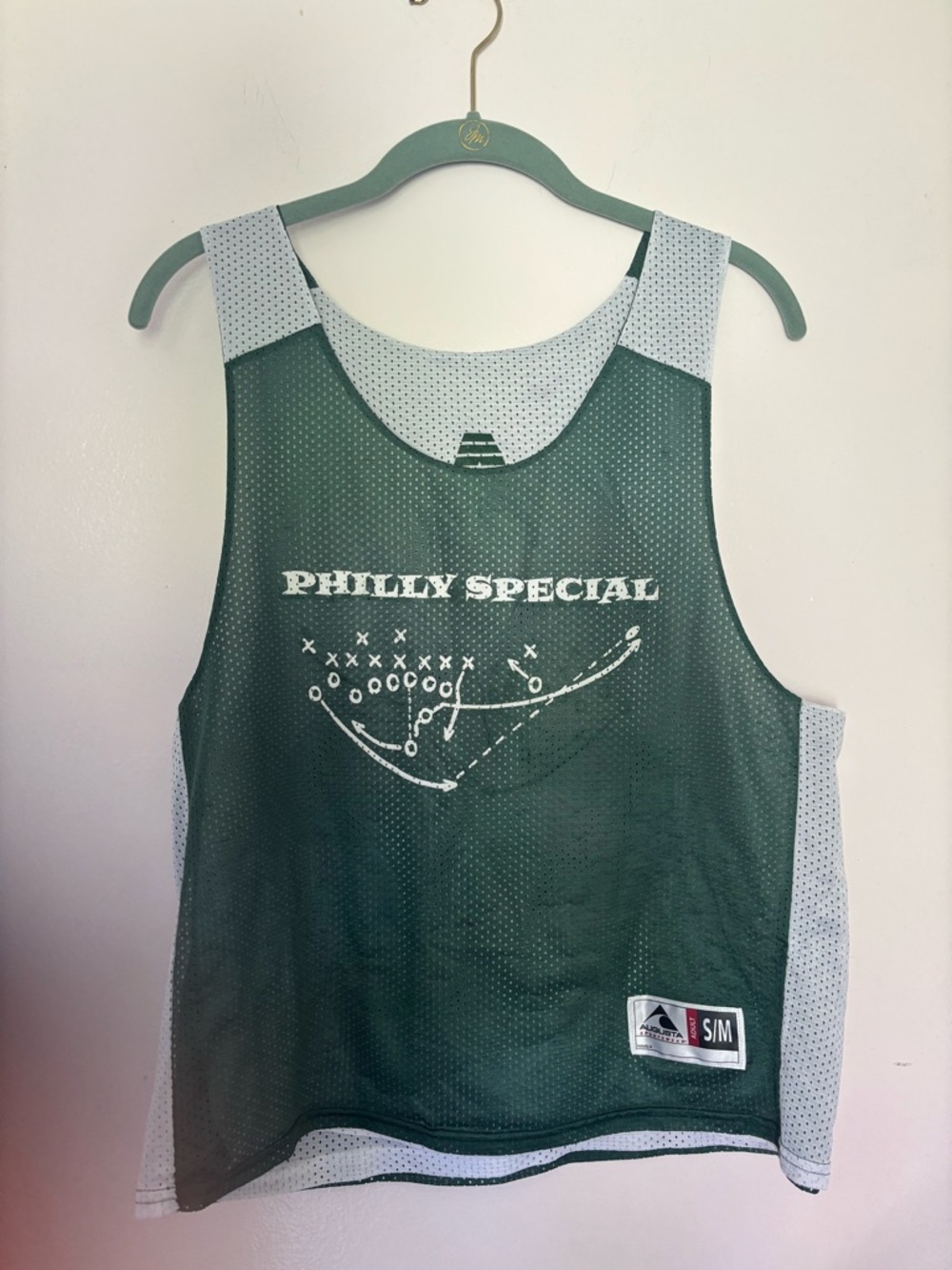 Gildan Green and White 'Philly Special' Mesh Athletic Tank